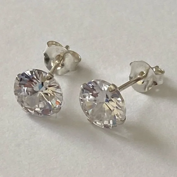 925 Silver earrings 7mm cz cubic zirconia stone stunning - Picture 5 of 6